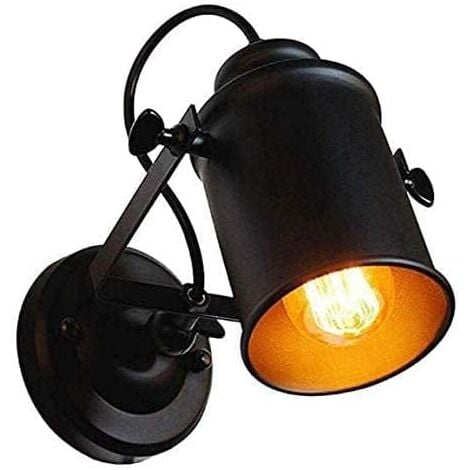 GOECO Apliques Interior Negro Foco Ajustable, Lámpara de pared Industrial Vintage E27 de Metal para Sala de estar Dormitorio Comedor Cocina (Bombilla No Incluida)