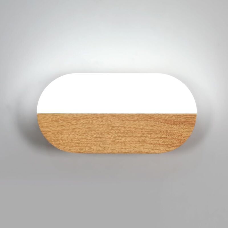 GOECO Applique LED intérieur, 6500k Lumière Blanche Lampe Murale en Acrylique, Applique Murale, Couleur Bois Convient pour La Chambre à Coucher, Le