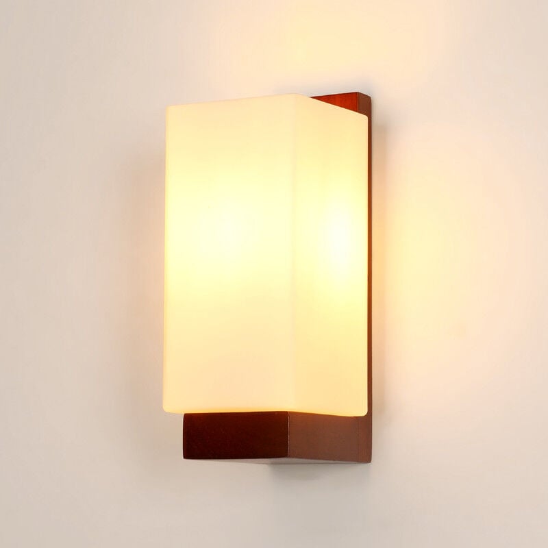 Goeco - Applique Murale Design Nordique, Noyer, 12x10x25 cm, Verre Rectangulaire, E27, Décoration Classique
