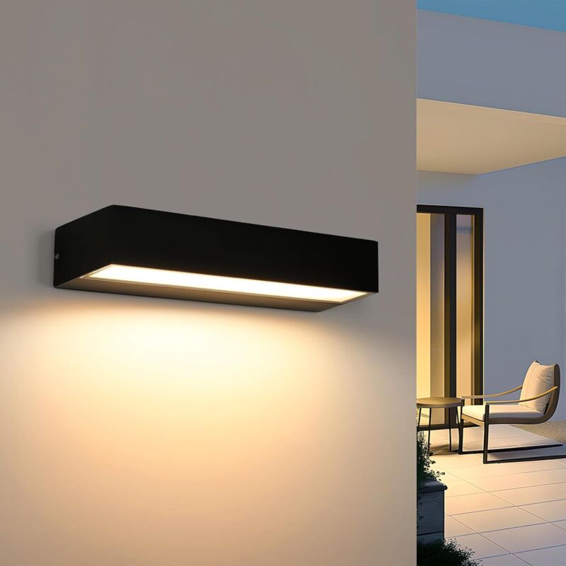 GOECO Applique Murale Exterieur LED, 16W Appliques Murales Interieures Noires, 3000K Blanc Chaud IP65 Étanche Applique Extérieure Murale pour