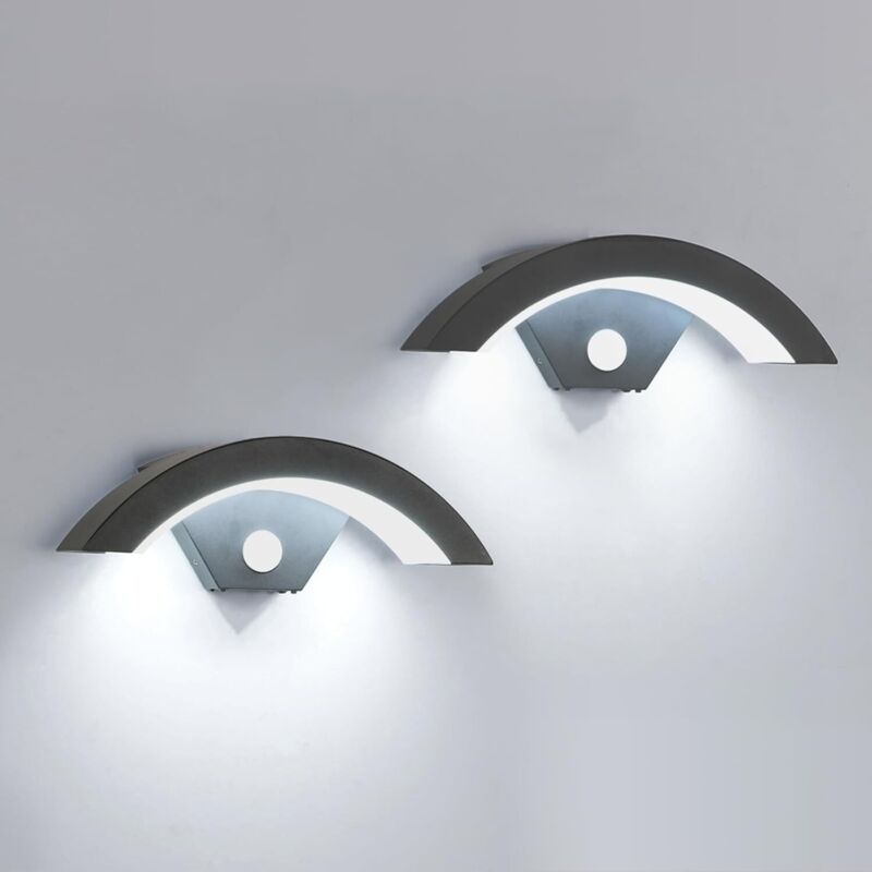 GOECO Appliques Extérieures En U avec Détecteur de Mouvement, Lot de 2, Noir, 16W, Lumière Blanche 6500K, IP65 Étanche, Pour Jardin, Terrasse, Allée,
