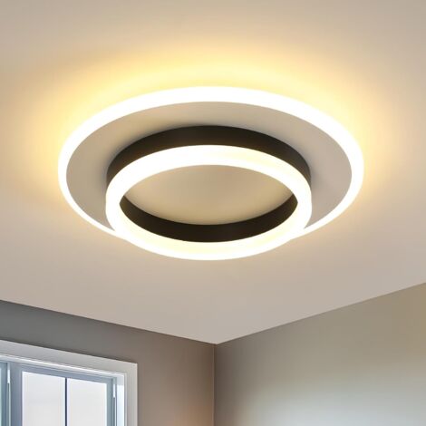 GOECO Black and White Round Ceiling Light, 28W, 3000K Warm White, RA80, 30x30x6.5cm, IP20