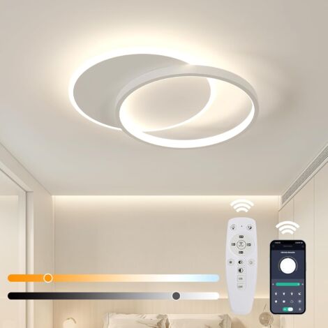 GOECO Dimmbare LED-Deckenleuchte, 28 W, moderne Wohnzimmer-Deckenleuchte mit Fernbedienung, weiße runde Schlafzimmer-Deckenleuchte, Aluminium-Deckenleuchte, Deckenbeleuchtung für Küche, Arbeitszimmer 