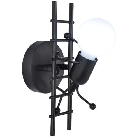 GOECO Humanoïde Créatif Applique Murale Interieur Lampe Murale Moderne Lampe de Mur Art Déco E27 pour Chambre à Coucher, Chambre D'enfants, Couloir, Restaurant, Escalier (Noir)