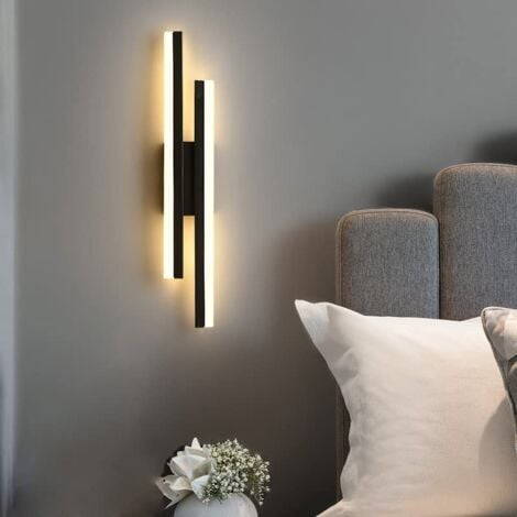 GOECO Indoor LED Wall Sconce, 16W Modern Wall Lamp 3000K Warm White Light, Acrylic Indoor Wall Luminaire for Bedroom, Living Room, Hallway, Staircase, Black