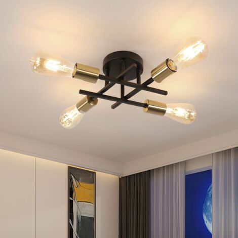GOECO Industrial Ceiling Light, 4 Lights E27 Retro Metal Ceiling Light Fixture, Modern Pendant Light for Living Room, Bedroom, Kitchen and Dining Room (Bulb Not Included)