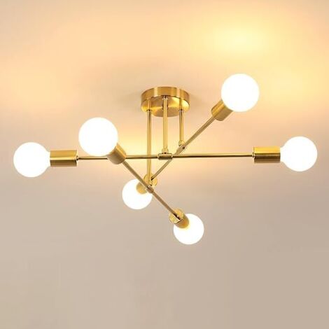 Goeco Industrial Sputnik Ceiling Light 6-Light, Vintage Gold Chandelier, Mid-Century Modern Pendant Lamp with E27 Base, Metal Hanging Light Fixture for Living Room Dining Room Kitchen Bedroom