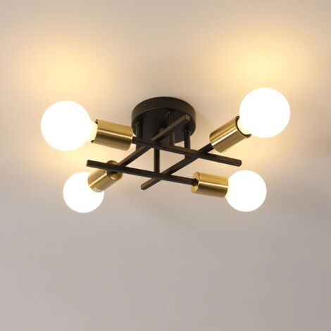 GOECO Industrielle Deckenleuchte, 4 Lichter, E27 Retro-Deckenleuchte aus Metall, moderne Pendelleuchte für Wohnzimmer, Schlafzimmer, Küche und Esszimmer (Glühbirne nicht im Lieferumfang enthalten)