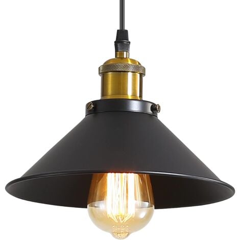 GOECO Lampada a Sospensione Vintage Industriale, Lampadario In Ferro Nero diametro 22 cm per Lampadina E27, Cavo Regolabile, Lampadario Vintage per Soggiorno, Bar, Ristorante, Caffetteria