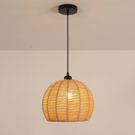 GOECO Lampadario di design a sospensione in corda intrecciata, 30x30x150 cm, nero e marrone, attacco E27 (lampadina non inclusa), per soggiorno, camera da letto, sala da pranzo, arredamento bohémien
