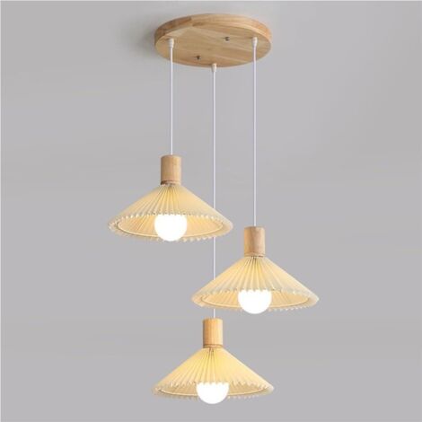 Goeco Lampadario Semplice Bianco a 3 Luci – Cordoncino Regolabile – Attacco E27 – Paralume in Tessuto Plissettato per Sala da Pranzo Cucina Isola Bar Soggiorno