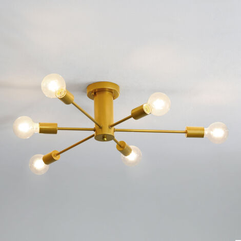 GOECO Lampade da Soffitto Industriali 6 Luci E27 Plafoniera Soffitto Vintage Oro Sputnik Lampadario a Sospensione Moderno in Metallo per Soggiorno Camera da Letto Cucina