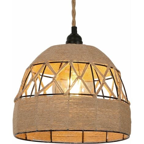 GOECO Lámpara de Suspensión Cuerda de Cáñamo, Lámpara Vintage Industrial, Luminaria de Techo de Metal, Lámpara de Techo Retro para Salón Cocina Dormitorio Café-bar (25CM) E27