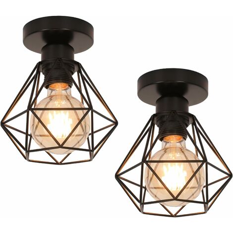 GOECO Lámpara de techo industrial E27, luz de jaula de metal vintage, iluminación colgante de techo negro para cocina dormitorio sala de estar pasillo café bar（2pcs)