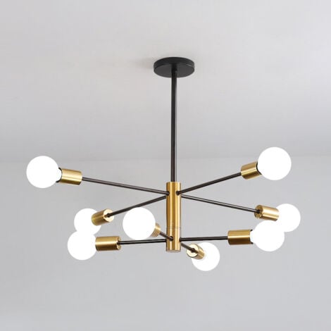 GOECO Lámpara de Techo, Lámpara Techo Colgantes Vintage, 8 Cabezas E27 Negro-Dorado Lámparas de araña de Angulo Ajustable de 360° para Sala Dormitorio Comedor, Dia 106cm (Sin Bombilla)