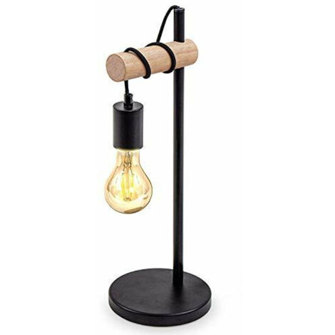 main image of "Goeco Lampe de table, design rétro lampe de lecture, bois & métal, Éclairage du bureau et de la chambre, lampe de chevet"