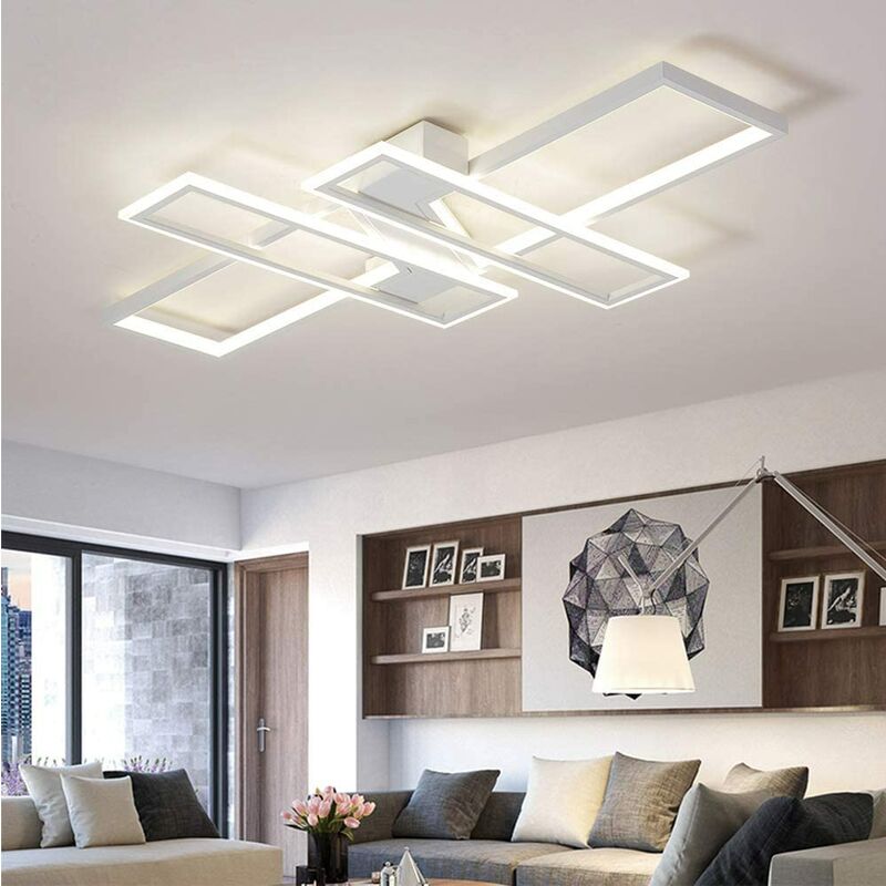 Moderne LED Lustre Lumière pour Salon Chambre Cuisine Maison Plafonniers Télécommande Rectangle blanc Luminaires