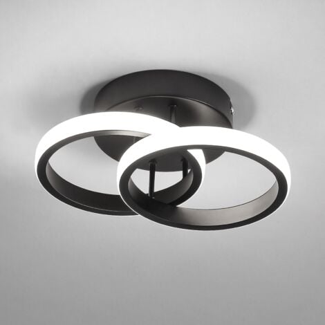 GOECO LED Ceiling Light, 2 Black Rings Creative Nordic Design 22W Ceiling Lights,6000K Cool White Light Ceiling Lighting for Hallway Corridor Aisle Lounge Study Office