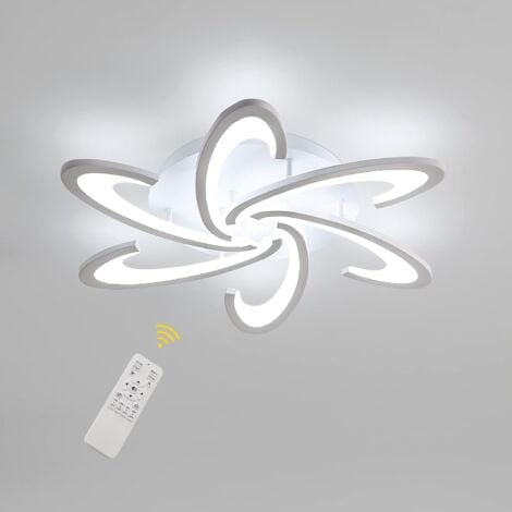 GOECO LED-Deckenleuchte Moderne Weiß Dimmbarer, 54W 6300LM Helligkeit Einstellbar mit Fernbedienung, Kreatives 6-Klingen-Design aus Acryl für Wohnzimmer Küche Schlafzimmer (L70 x B70 x H9 cm)