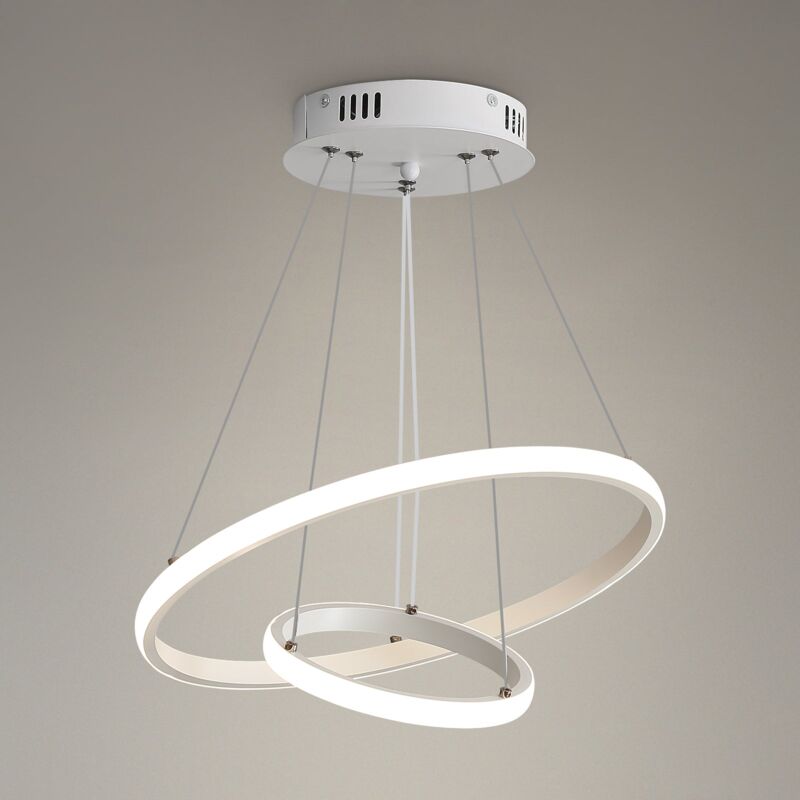 Lustre Suspendu led Moderne -22W 2 Anneaux Blanc 4000K, Diamètre 40cm, Lampe de Plafond éclairage intérieur de la chambre à coucher du salon (Blanc)