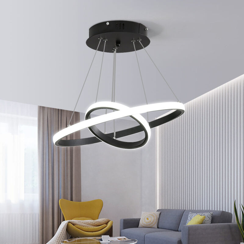 Lustre Suspendu led Moderne - 28W 2 Anneaux 6500K, 41cm Diamètre 40cm, Lampe de Plafond éclairage intérieur de la chambre à coucher du salon(Noir )