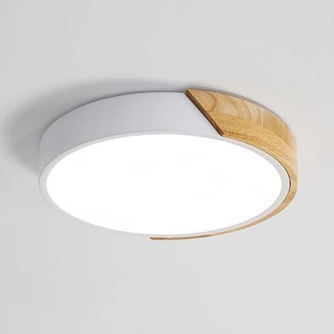 GOECO LED Plafonnier Bois Rond 24W, Intérieur Luminaires Plafonnier 6000K Blanc froid, Moderne Lampe de Plafond Ø30CM pour, Chambre, Cuisine, Salon, Salle à Manger, Bureau