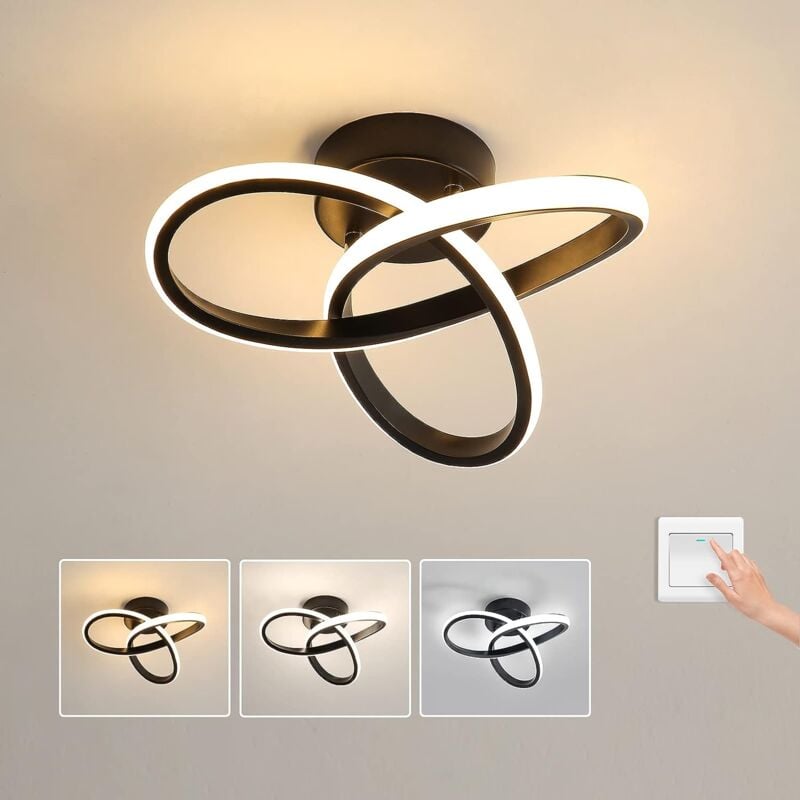 Plafonnier Led Dimmable 20W Moderne Lampe de Plafond Dimmable 3000K/4000K/6000K Pour Cuisine Salle à Manger Chambre Couloir Entrée Balcon Noir - Goeco