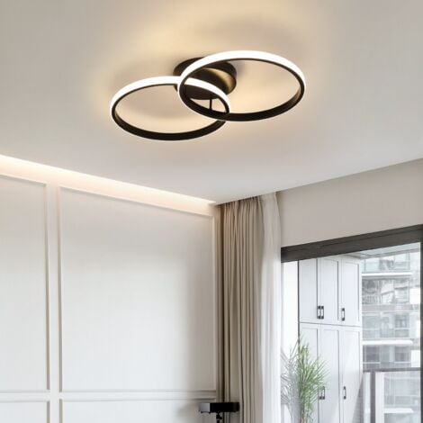 GOECO LED Plafonnier, Luminaire Plafonnier moderne 42W, Lustres LED double anneau 3360 lúmene, plafonniers en acrylique noir pour chambre à coucher, salon, bureau 4500K