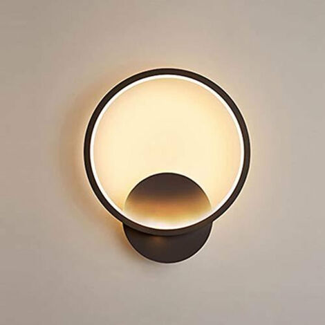 GOECO LED-Wandlampe Innen, Runde Acryl-Wandlampe Moderne für Flur, Schlafzimmer, Wohnzimmer 12W 3000K Warmweiß Schwarz