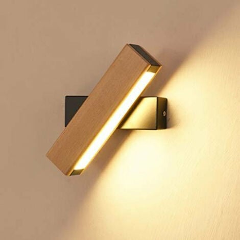 GOECO LED-Wandleuchte Innen, 360° Drehbare LED-Wandleuchte aus Massivholz, Moderne Wandleuchte für Schlafzimmer, Schwarz, Warmweißes Licht 3000K