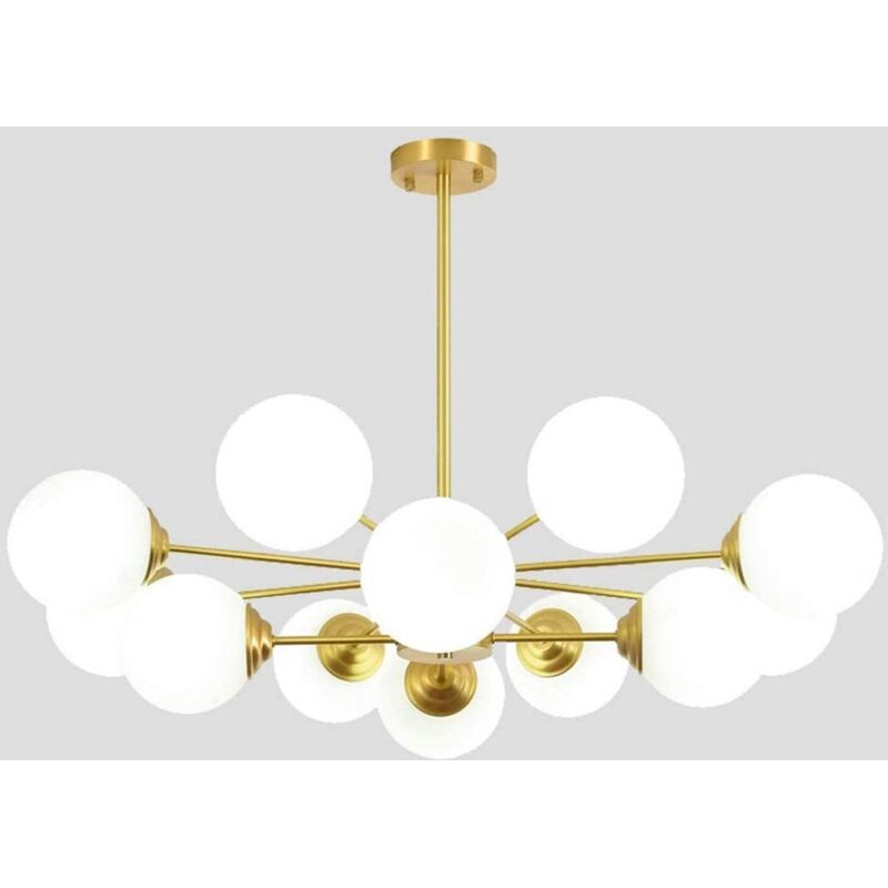 Goeco – Lustre doré moderne E27 avec abat-jour en verre dépoli blanc – Lampe suspendue pour salon, restaurant, chambre – 8 + 4 lumières Goeco – Lustre doré moderne E27 avec abat-jour en verre dépoli blanc – Lampe suspendue pour salon, restaurant, chambre – 8 + 4 lumières