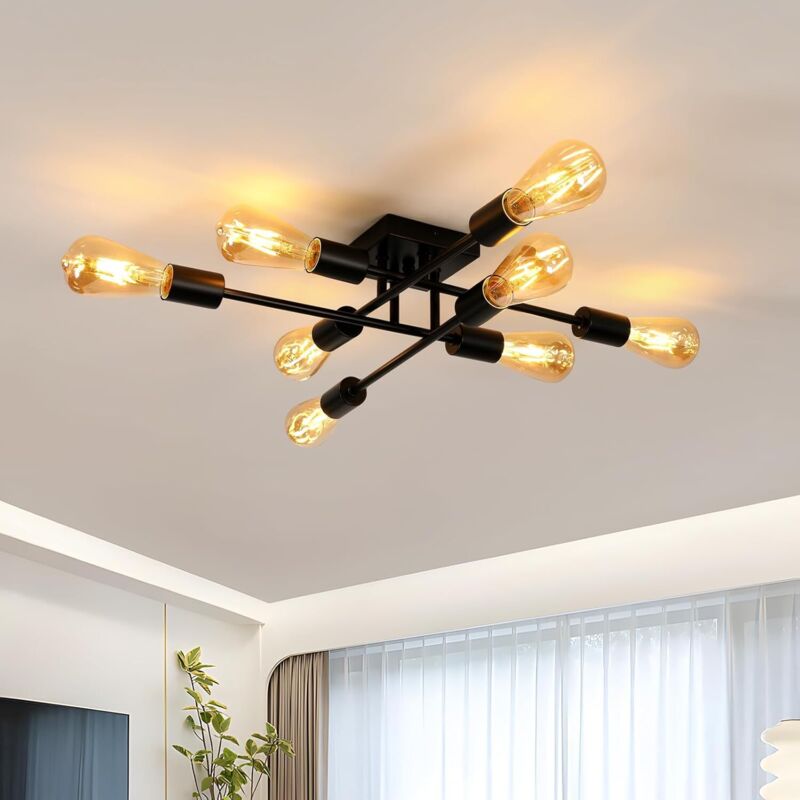GOECO Lustre Salon Vintage, 8 LumièRes Plafonnier Industriel, Noir Suspension Luminaire, E27 Lustre Cuisine, Lustre Salle à Manger 57cm [Classe GOECO Lustre Salon Vintage, 8 LumièRes Plafonnier Industriel, Noir Suspension Luminaire, E27 Lustre Cuisine, Lustre Salle à Manger 57cm [Classe