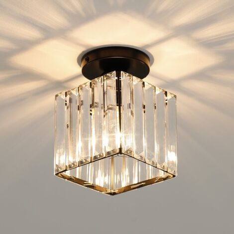 GOECO Mini Plafoniera in Cristallo,Lampadario Moderno in Cristallo,Plafoniera a LED E27 per Corridoio, Ingresso,Ristorante, Bar(Nero)