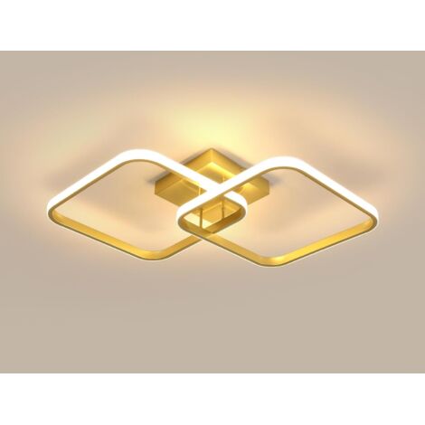 GOECO Modern Living Room LED Ceiling Light, 42W 4725LM Square Aluminum Gold LED Ceiling Light Fixture, Acrylic Bedroom LED Ceiling Lamp for Kitchen, Dining Room, Warm White 3000K, 64CM
