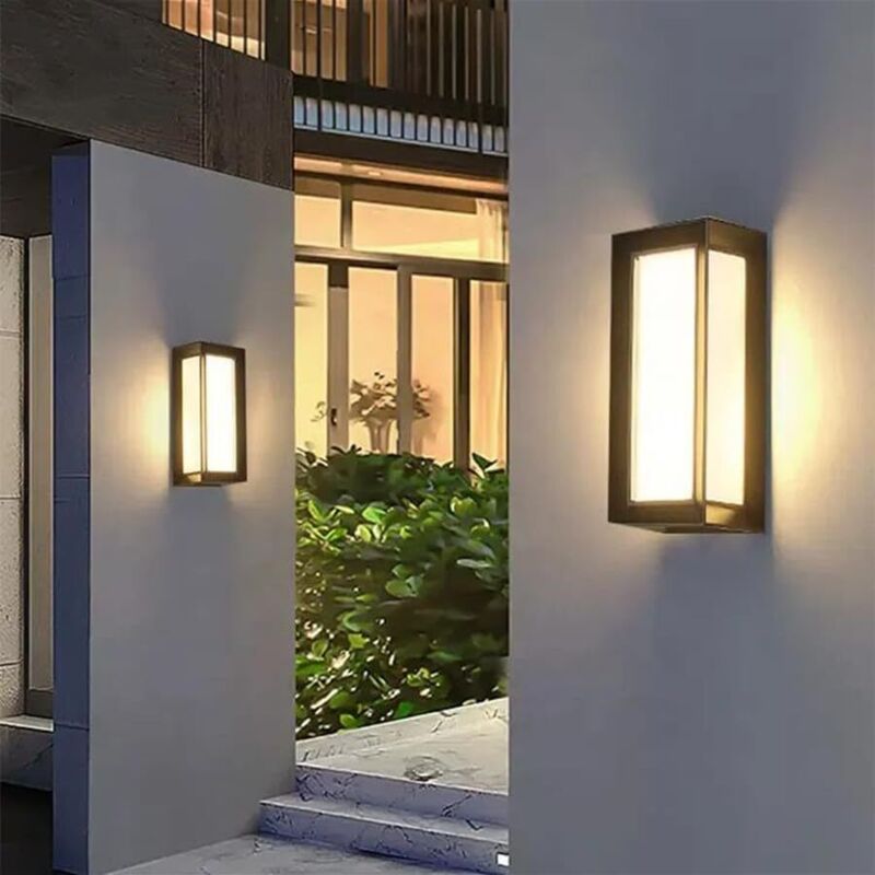 GOECO Modern Outdoor LED Wall Light 2-Pack, 18W, 3000K Warm White, Rectangle Aluminium, IP65 Waterproof for Garden, Facade, Garage, Bathroom