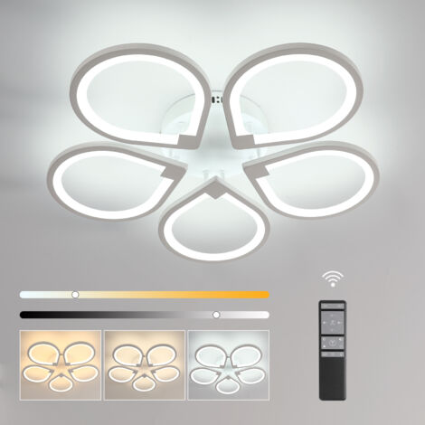 GOECO Moderne LED-Deckenleuchte mit 5 Acryl-Spots, sandgestrahlt weiß, 60 x 60 x 8 cm, 40 W, dimmbar 3000–6500 K, CRI 80, 220 V, für Wohnzimmer, Büro, Küchendecken