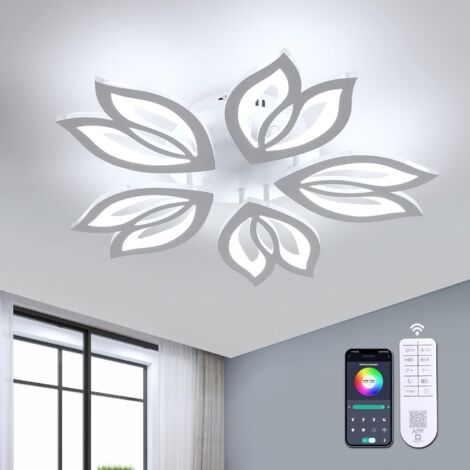 Goeco Plafoniera in Acrilico Design "Magnolia" – Bianco – 5 Luci – 37W – Dimmerabile con Telecomando