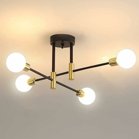 GOECO Plafoniera Industriale, Lampadario Spoutnik Diametro 72cm, Lampada da Soffitto Regolabile a 180° per Camera da Letto, Cucina, Salotto, Bar, Café, Nero, Base E27, senza Lampadina
