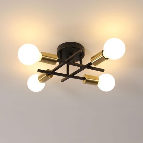 GOECO Plafoniera industriale, plafoniera metallica retrò a 4 luci E27, luce a sospensione moderna per soggiorno, camera da letto, cucina e sala da pranzo (lampadina non inclusa)