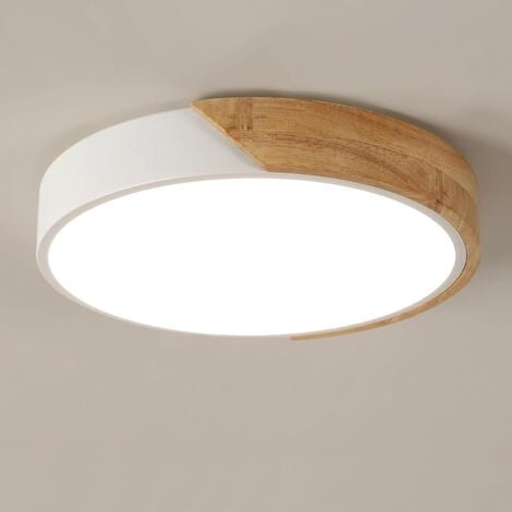 GOECO Plafoniera LED in Legno, Plafoniera Moderna Rotonda 30W, Plafoniera Bianco Neutro 4500K per Camera da Letto, Bagno, Cucina, Soggiorno, Ufficio, Ø30cm