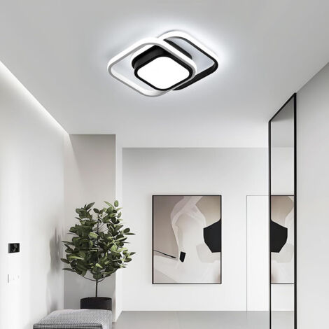 GOECO Plafoniera LED quadrata doppia, nera e bianca, 32W, luce bianca 6500K, per soggiorno, ufficio, cucina, stile moderno e grafico