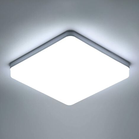 GOECO Plafoniera LED Quadrata, Lampada da Soffitto LED, Plafoniera LED IP44, Lampada da Soffitto Adatta per Bagno Cucina Camera da Letto Corridoio Balcone 36W 6500K (23x23CM)