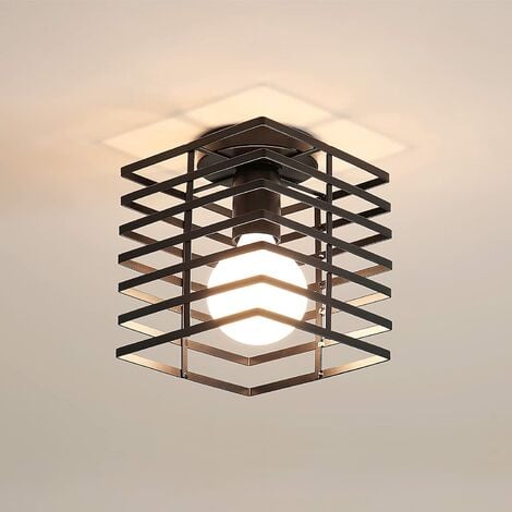 GOECO Plafoniera Soffitto Vintage E27 Gabbia Metallica Nera Quadrata Vintage Plafoniera Massimo 40W Adatta per Come Soggiorno, Sala da Pranzo, Corridoio, Caffetteria (Senza Lampadine)