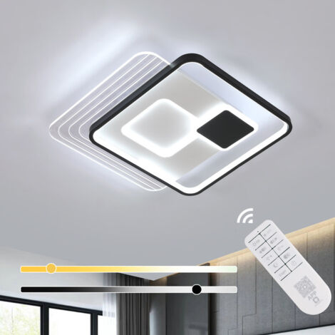GOECO Plafonnier carré en acrylique - Noir & Blanc - 45x45cm - Dimmable - Télécommande - 37W - 220V