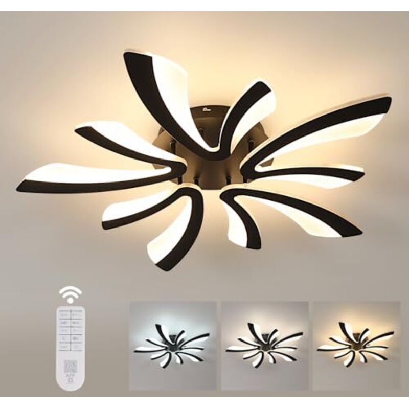 Plafonnier design v, acrylique, noir, 5 têtes, avec réglage de luminosité et télécommande, 48W, 220V - Goeco