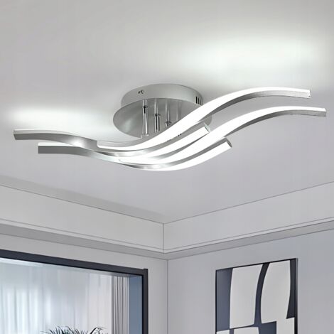 GOECO Plafonnier LED, 32W 3600LM Luminaire Plafonnier Moderne Design Ondulé, Lustre Intérieur Luminaire pour Salon Couloir Cuisine Chambre, Blanche Froide 6500K, Argent, 60CM