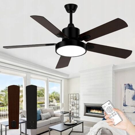 GOECO Plafonnier LED avec ventilateur 48W Noir Chandelier avec télécommande