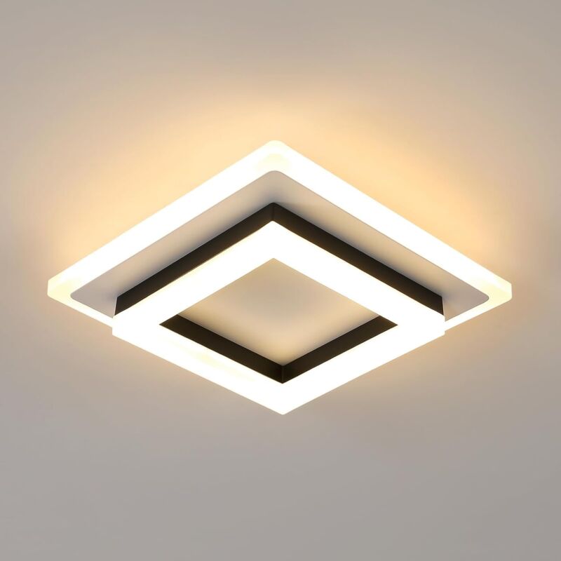 GOECO Plafonnier LED Carré, 24W 2350LM, Abat-jour en Acrylique pour Couloir, Balcon, Hôtel, Escalier, Garage, Blanc Chaud 3000K [Classe Énergétique E]