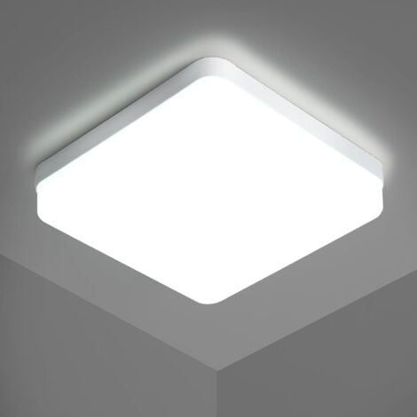 GOECO Plafonnier LED Carré, Lampe de Plafond LED, IP44 Plafonnier LED, Luminaire Plafonnier Applicable à Salle De Bain, Salon, Cuisine, Chambre, Couloir, Balcon 24W 6500K （18x18CM）