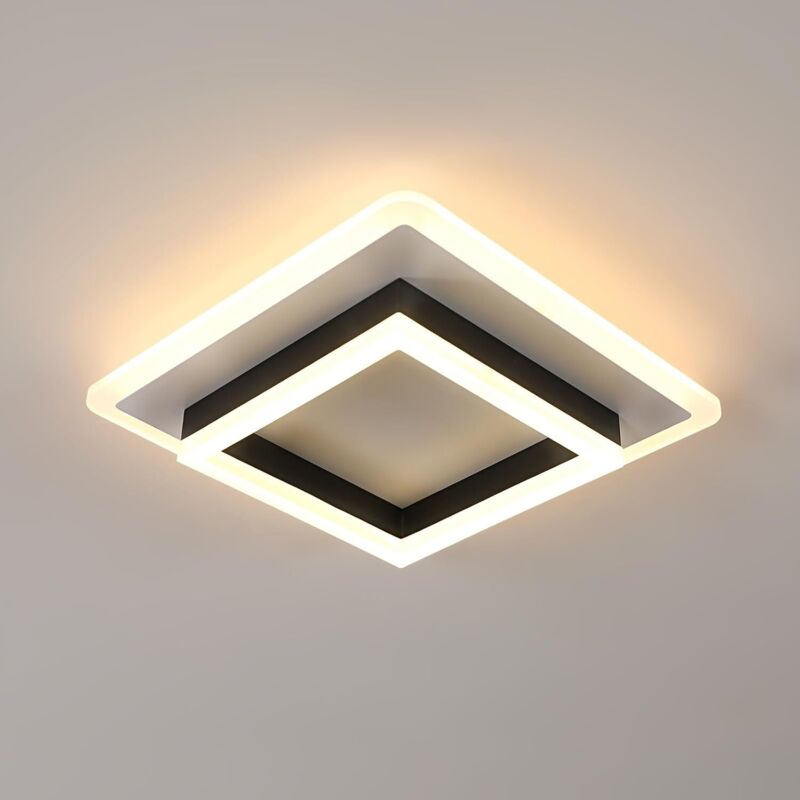 Plafonnier led Carré Moderne 24W 2700LM Lumière Blanche Chaude 3000K, Lampe en Acrylique Noire pour Chambre Cuisine Couloir Salon Salle de bain